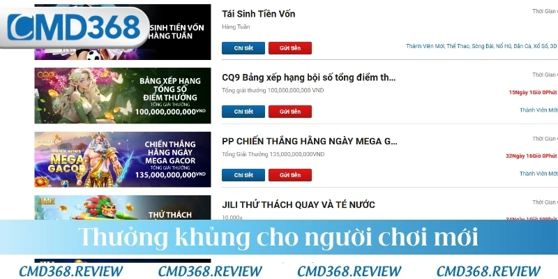 Thưởng khủng cho người chơi mới
