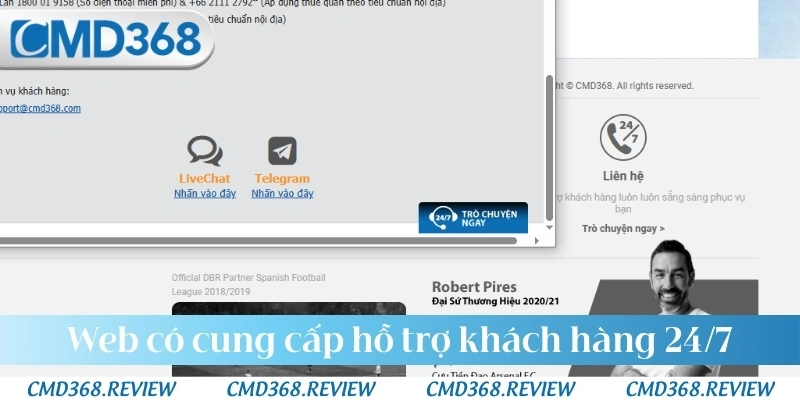 Web có cung cấp hỗ trợ khách hàng 24/7